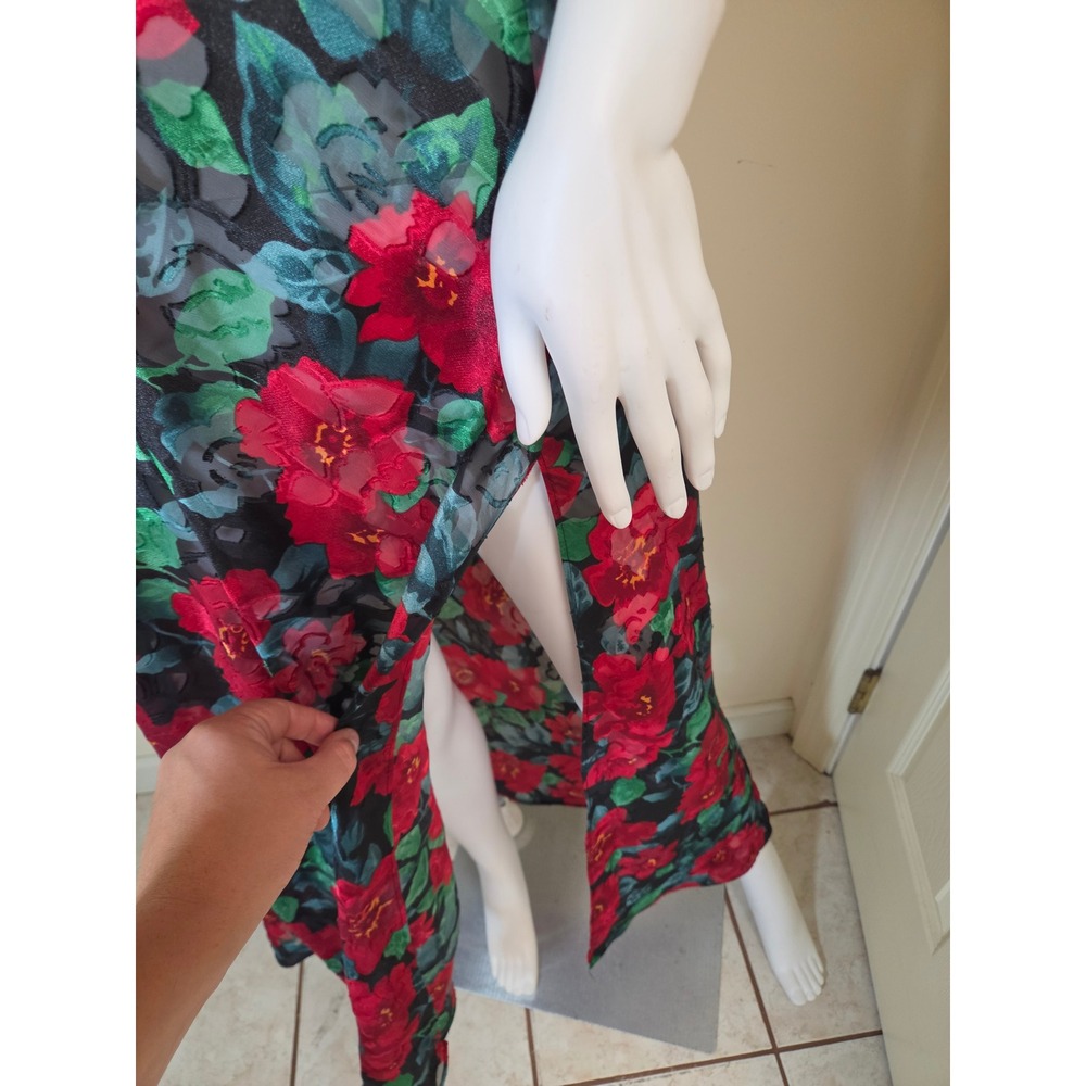 Vintage 1980S Victorias Secret Gold Label Red Floral Burnout Maxi Slip Dress M - Picture 5 of 12